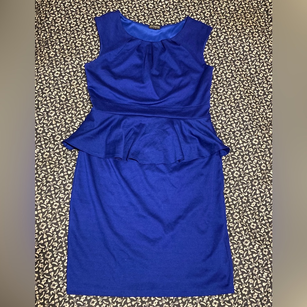 Womens Royal Blue Sleeveless Peplum Dress